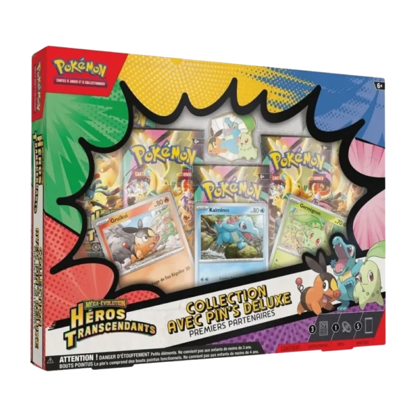 Pokémon JCC Collection avec pin’s Deluxe Premiers Partenaires - ME2.5 Héros Transcendants - FR